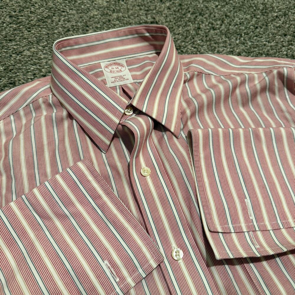 Brooks Brothers Traditional Fit Non-Iron Shirt 16-34 Red Stripe French Cuff